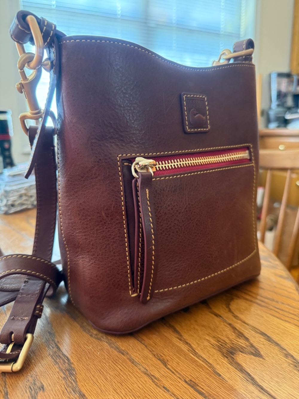 Dooney & Bourke Brown Leather Crossbody Bag with Gold Hardware